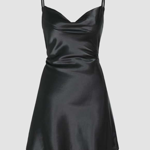 NWT Solid Satin Cowl Neck Cami Mini Dress - Picture 1 of 5